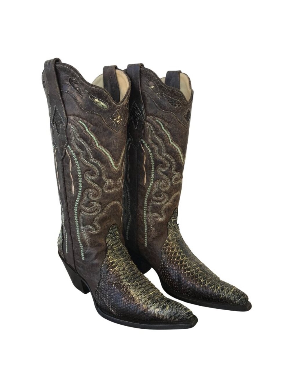 Corral Triad Python Womens Brown and Mint Western Boots 7 M